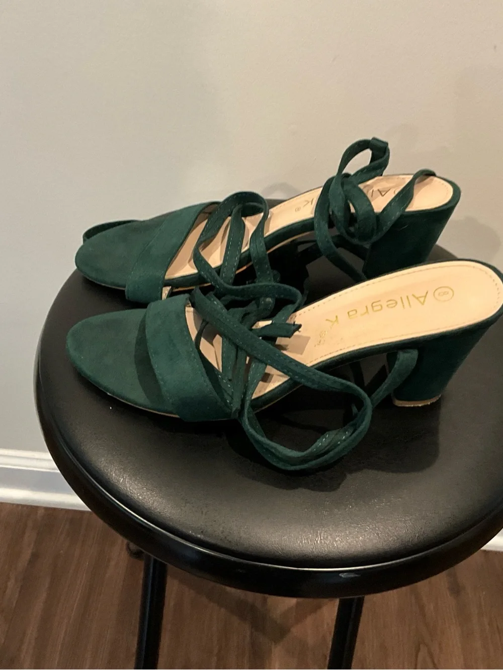 Allegra K Deep Green Suede like Strappy Block Heels size 8